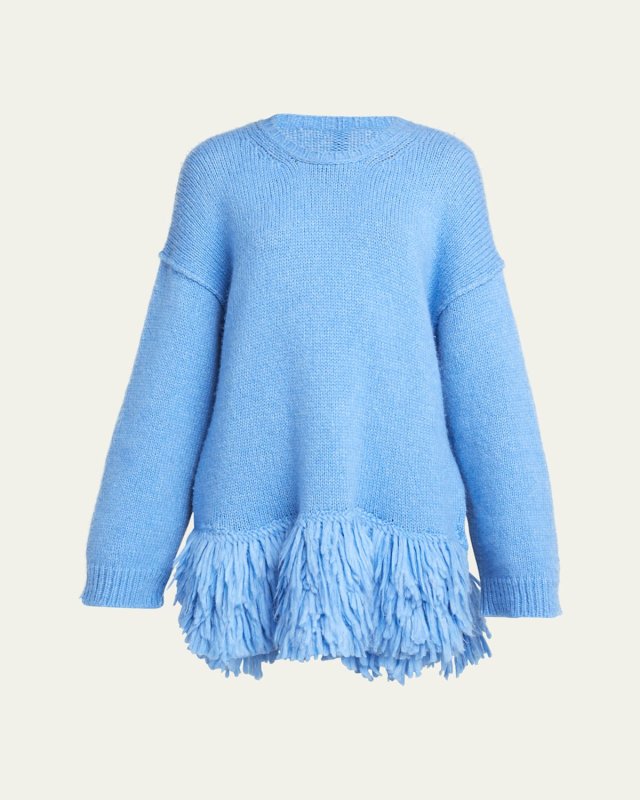 Oversized Knit Sweater with Fringe H
